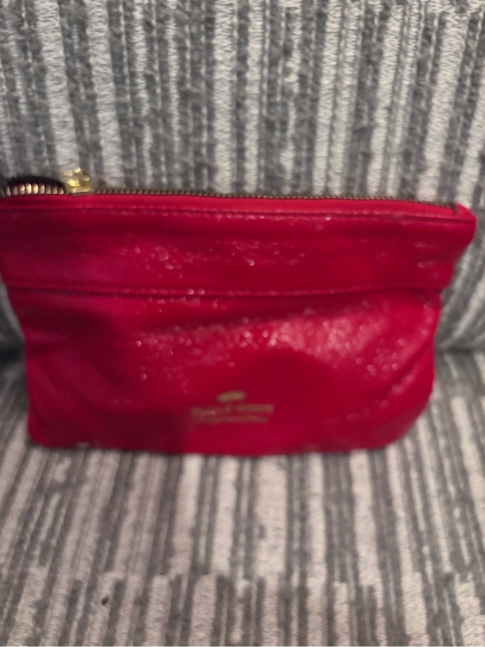Classic Red Juicy Couture Leather Cosmetic Pouch with Gold Zip